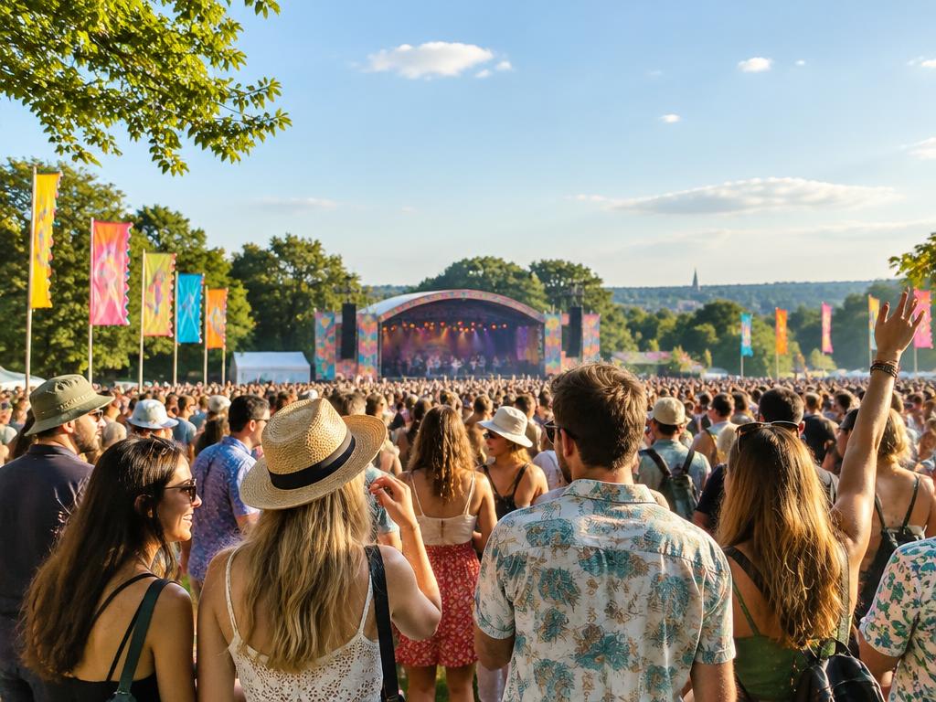 An outdoor music festival in the sunshine